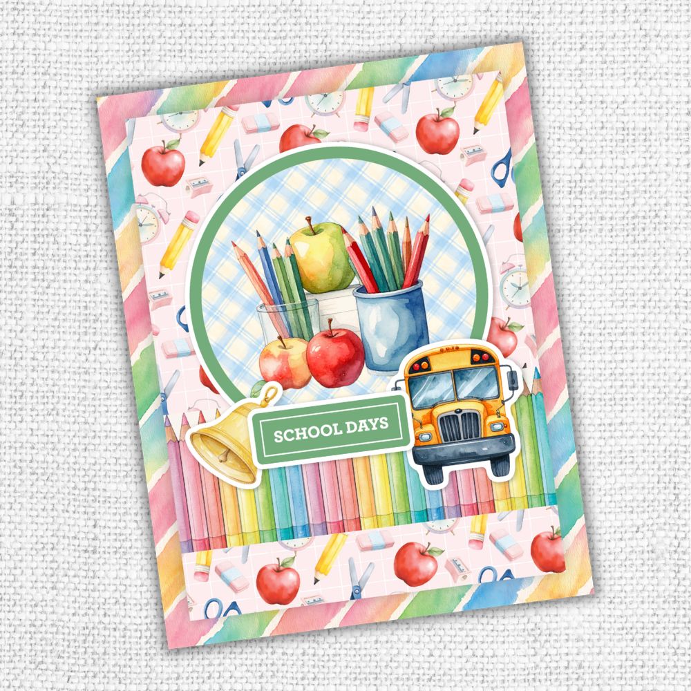 Paper Rose School Days 6x6 Paper 36469 school bus colored pencils school supplies card