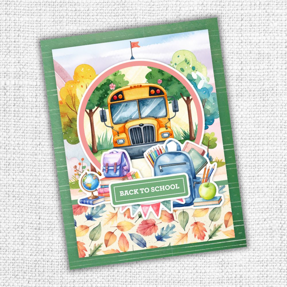 Paper Rose School Days Tags and Tickets Embossed Die Cuts 36526 school bus bookbag with books back to school card