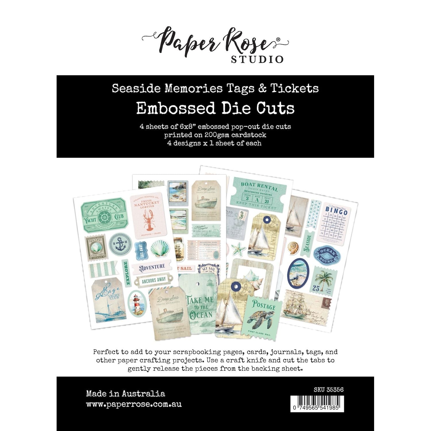 Paper Rose Seaside Memories Tags and Tickets Embossed Die Cuts 35356