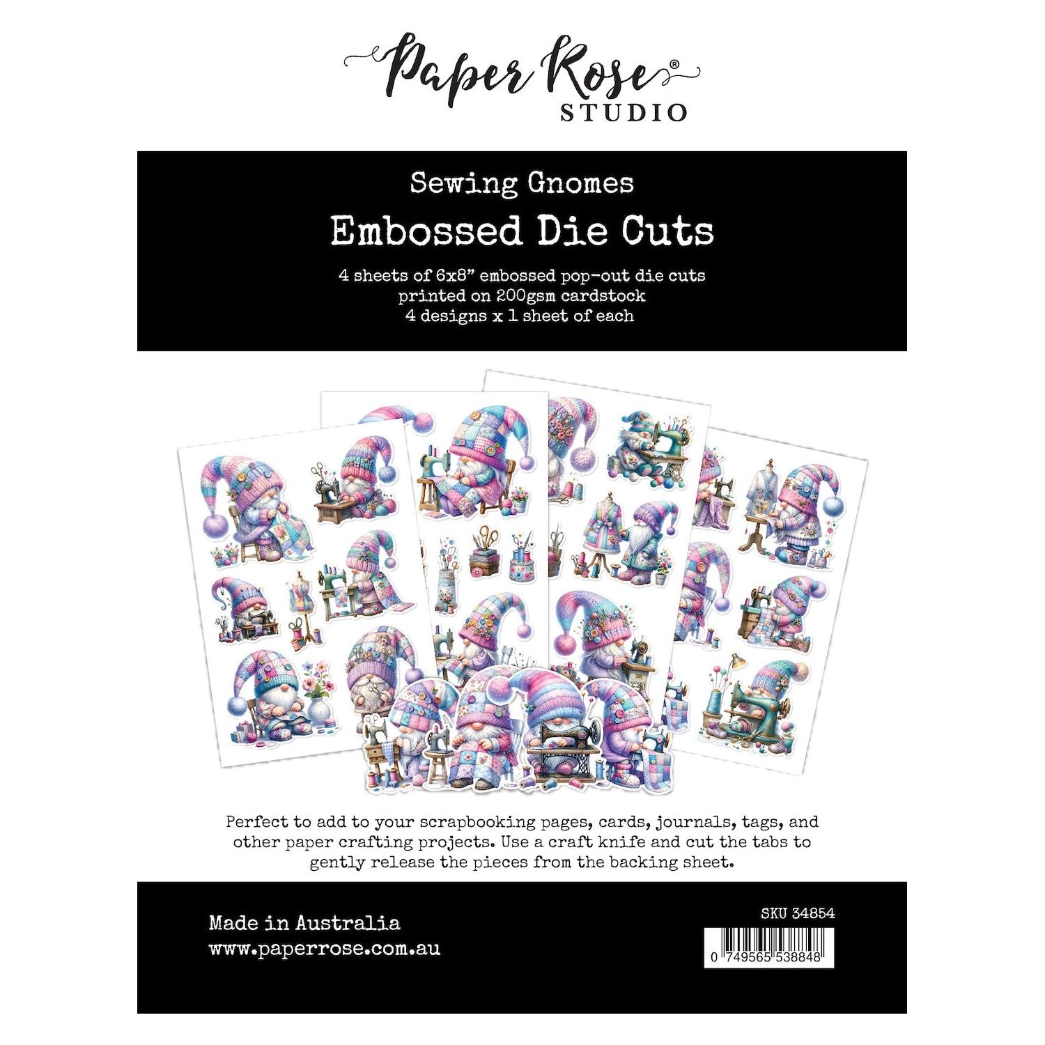 Paper Rose Sewing Gnomes Embossed Die Cuts 34854