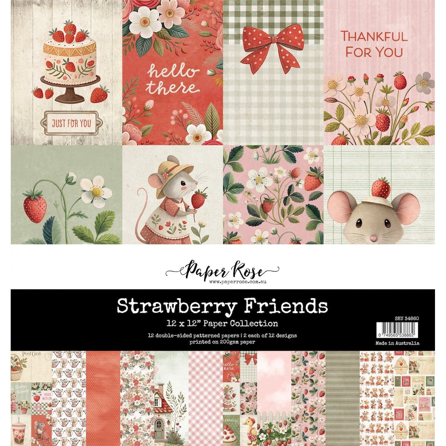 Paper Rose Strawberry Friends 12x12 Paper 34860