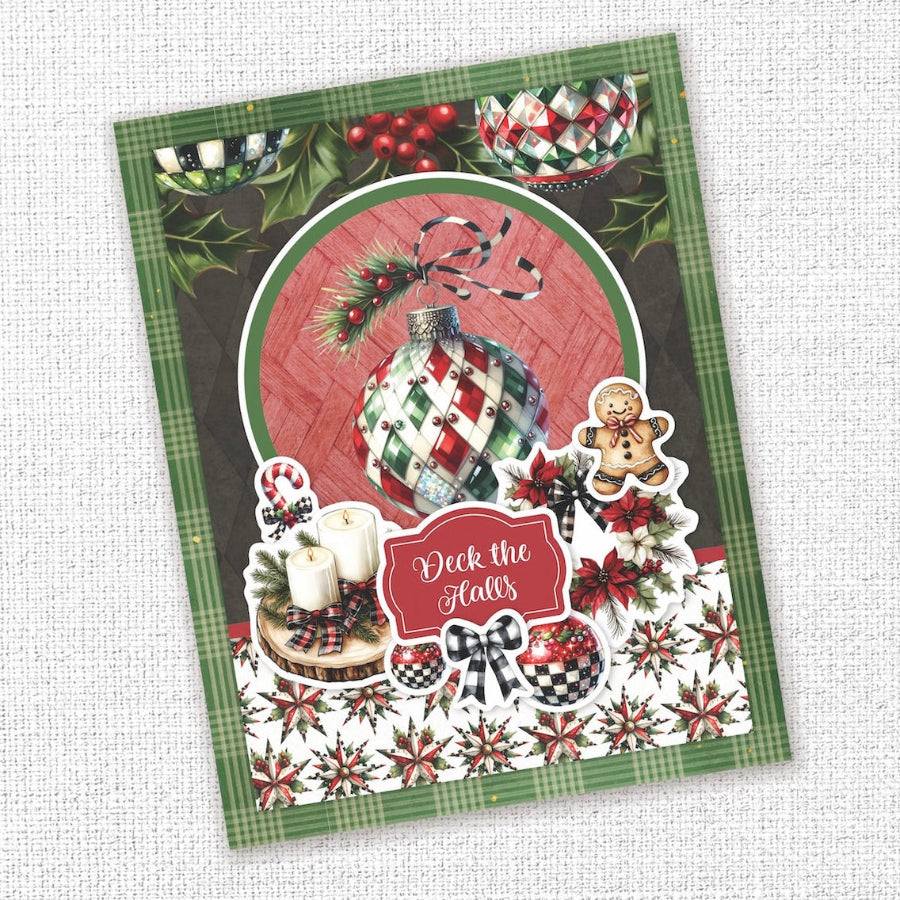 Paper Rose Studio Christmas Wishes 12x12 Paper 37084 gingerbread man ornament candles deck the halls card