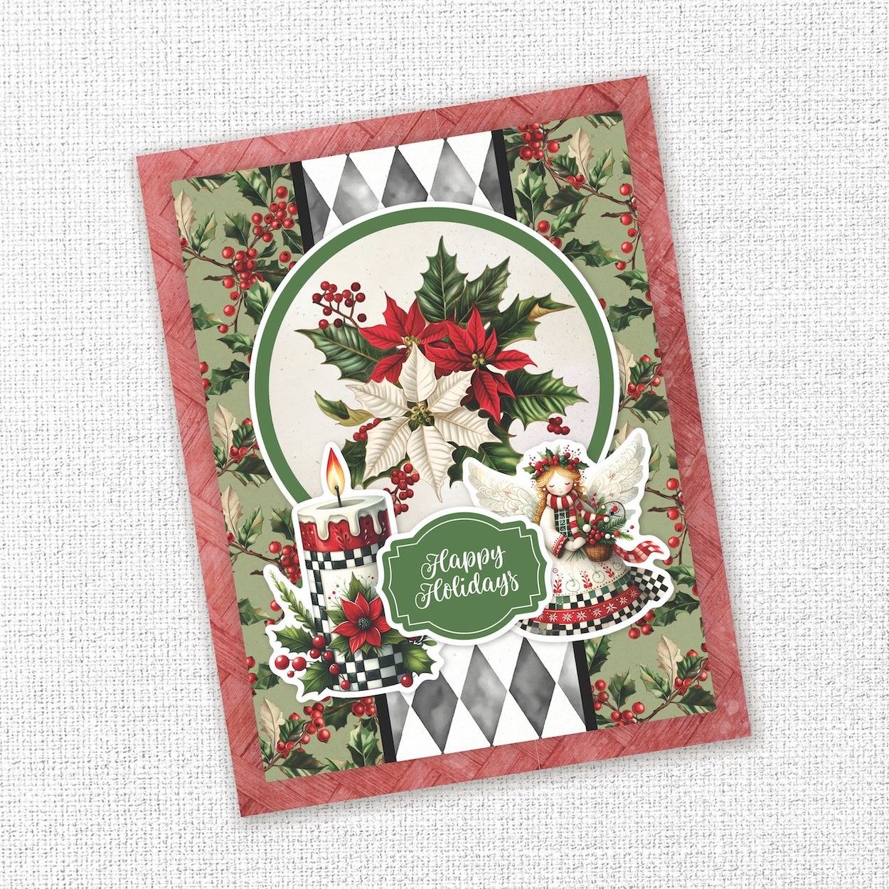 Paper Rose Studio Christmas Wishes 6x6 Paper 37081 garland angel holding basket candle happy holidays card