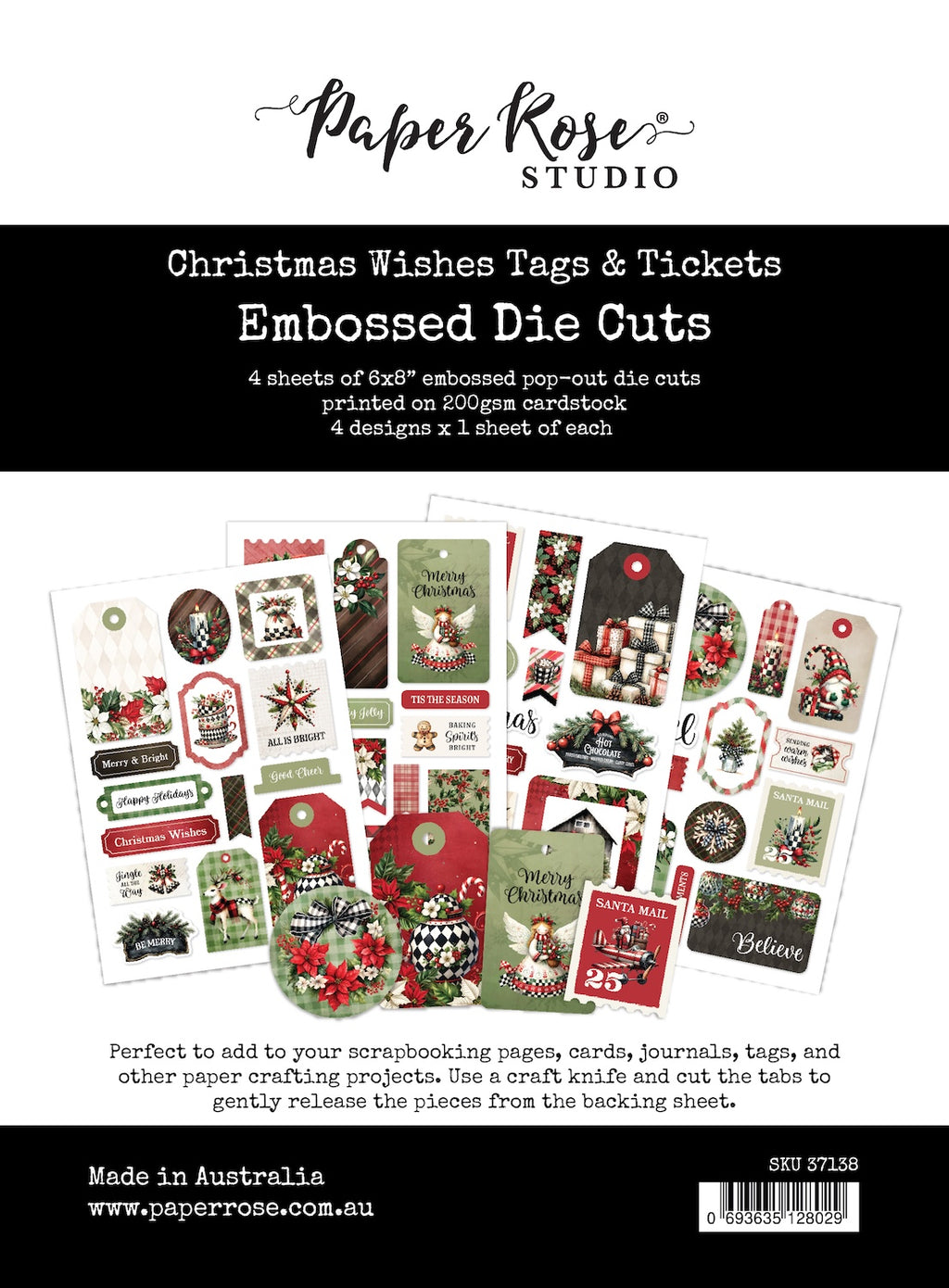Paper Rose Studio Christmas Wishes Tags and Tickets Embossed Die Cuts 37138