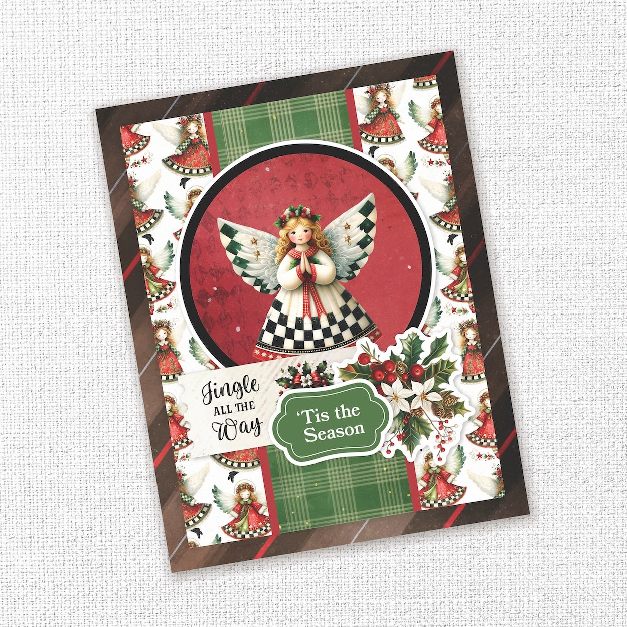 Paper Rose Studio Christmas Wishes Tags and Tickets Embossed Die Cuts 37138 angel background jingle all the way card