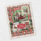 Paper Rose Studio Christmas Wishes Tags and Tickets Embossed Die Cuts 37138 santa in plane with presents bells santa mail card
