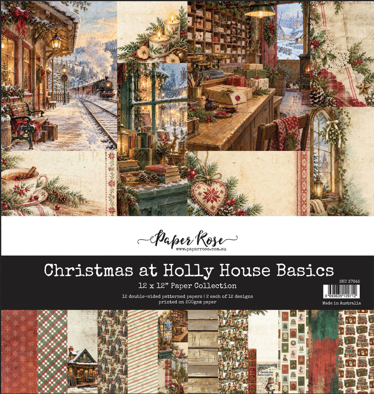 Paper Rose Studio Christmas at Holly House Basics 12x12 Paper 37645