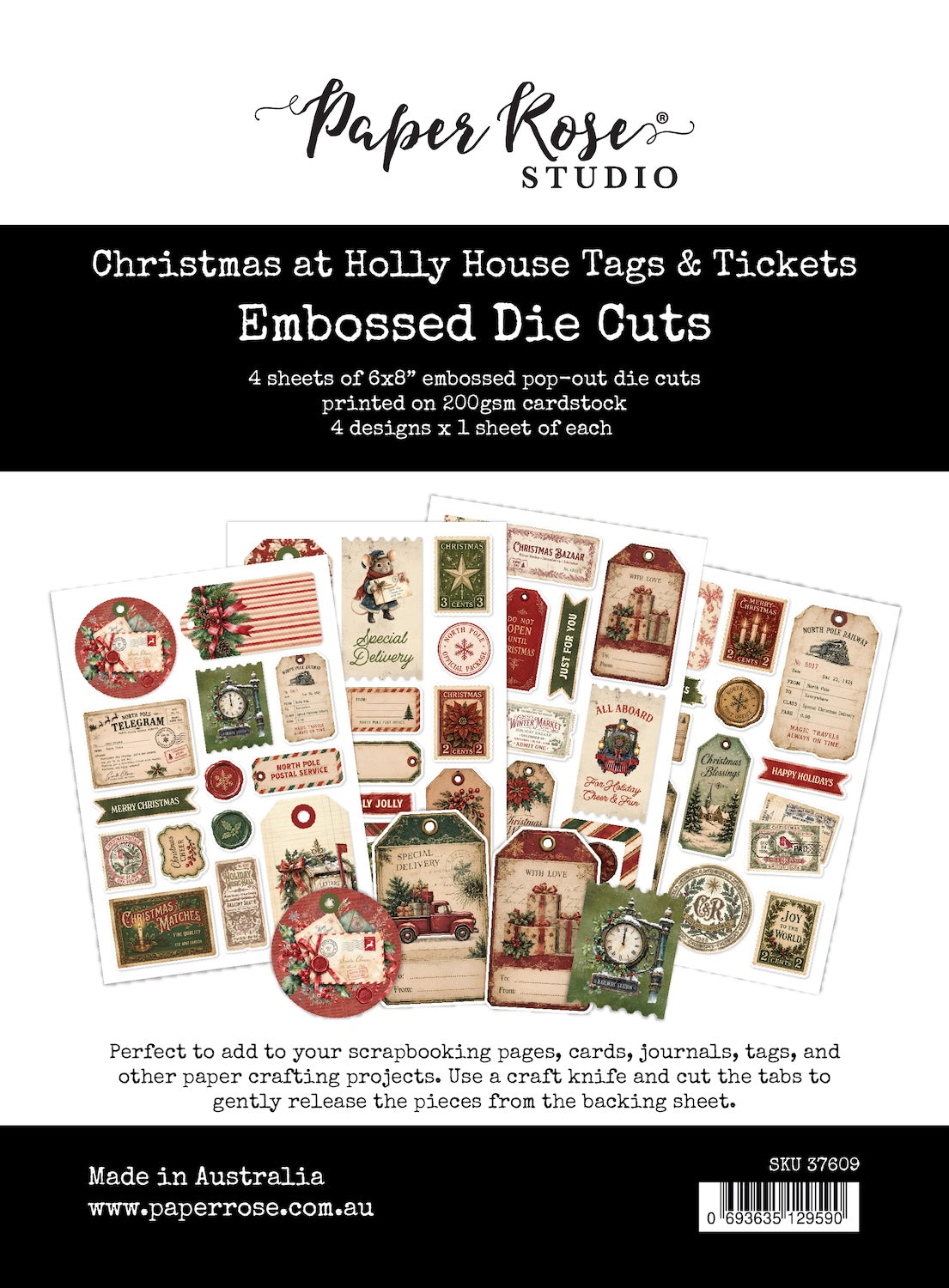 Paper Rose Studio Christmas at Holly House Tags and Tickets Embossed Die Cuts 37609