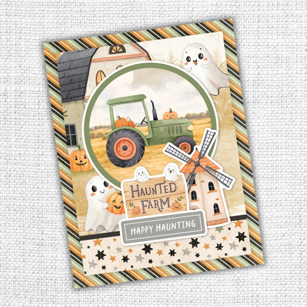 Paper Rose Studio Halloween Harvest 12x12 Paper 37159 farmhouse ghosts tractor stripes haunted farm card