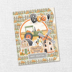 Paper Rose Studio Halloween Harvest 6x6 Paper 37156 tractor with pumpkins farm house windmill boo happy haunting card