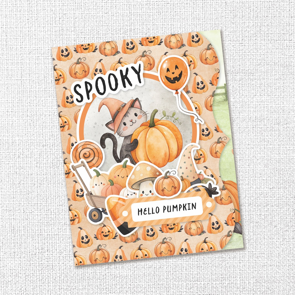 Paper Rose Studio Halloween Harvest Basics 12x12 Paper 37192 cat holding pumpkin mushroom candy corn witch hat spooky card