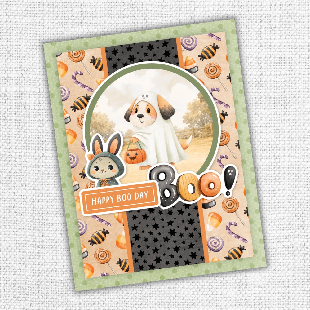 Paper Rose Studio Halloween Harvest Basics 12x12 Paper 37192 ghost dog rabbit candy background black stars boo card