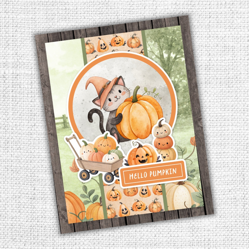 Paper Rose Studio Halloween Harvest Embossed Die Cuts 37180 cat wearing witch hat smiley pumpkins hello pumpkin card