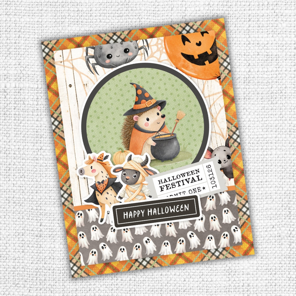 Paper Rose Studio Halloween Harvest Layered Sentiments 37225 animals in costume ghosts plaid background happy halloween card