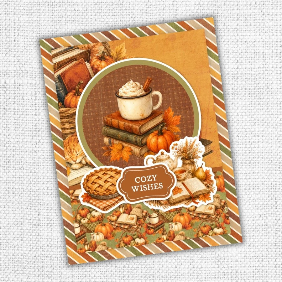 Paper Rose Studio Maplewood Cottage Basics 12x12 Paper 37336 tea cup on books tea pot stripped trim background