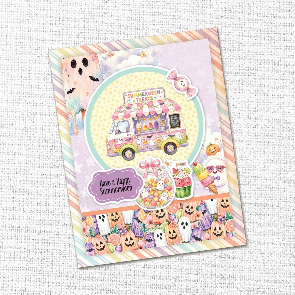 Paper Rose Studio Spooky Summer Basics 12x12 Paper Collection 37264 ghost popsicles candy cloud background card