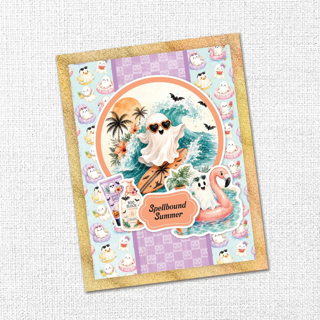 Paper Rose Studio Spooky Summer Layered Sentiments 37297 ghost surfing wave floaties spellbound summer card