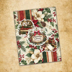 Paper Rose The Christmas Library Basics 6x6 Paper 37567 cat on books flowers berries pinecones christmas library card