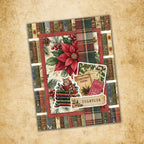 Paper Rose The Christmas Library Embossed Die Cuts 37603 mouse reading on books poinsettia flower pinecones yuletide card
