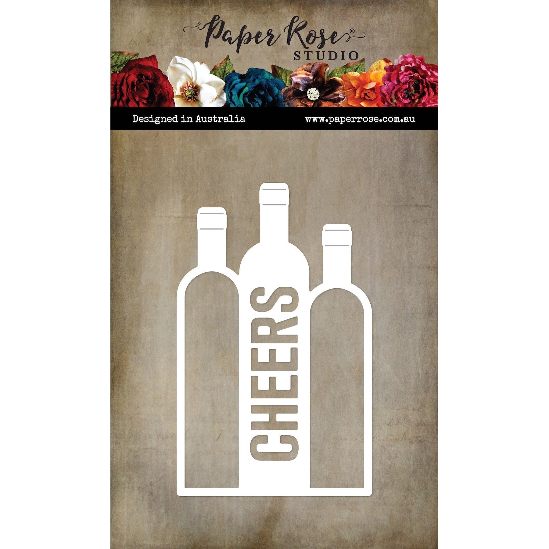 Paper Rose Trio of Wine Bottles Cheers Die 32472