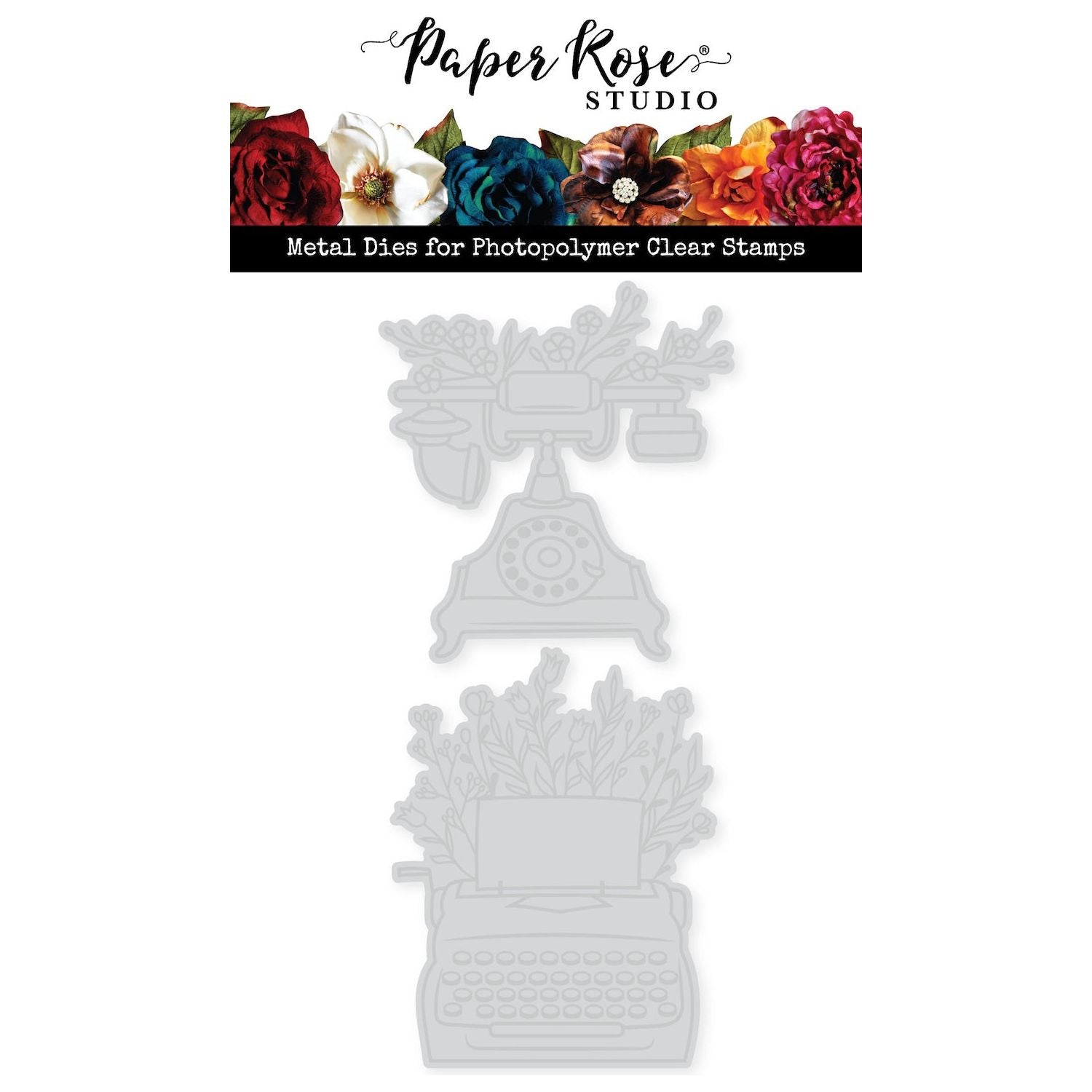 Paper Rose Vintage Floral Phone and Typewriter Dies 34479