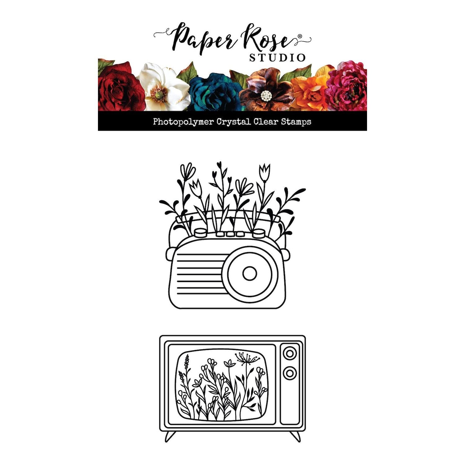 Paper Rose Vintage Floral TV and Radio Clear Stamps 34464