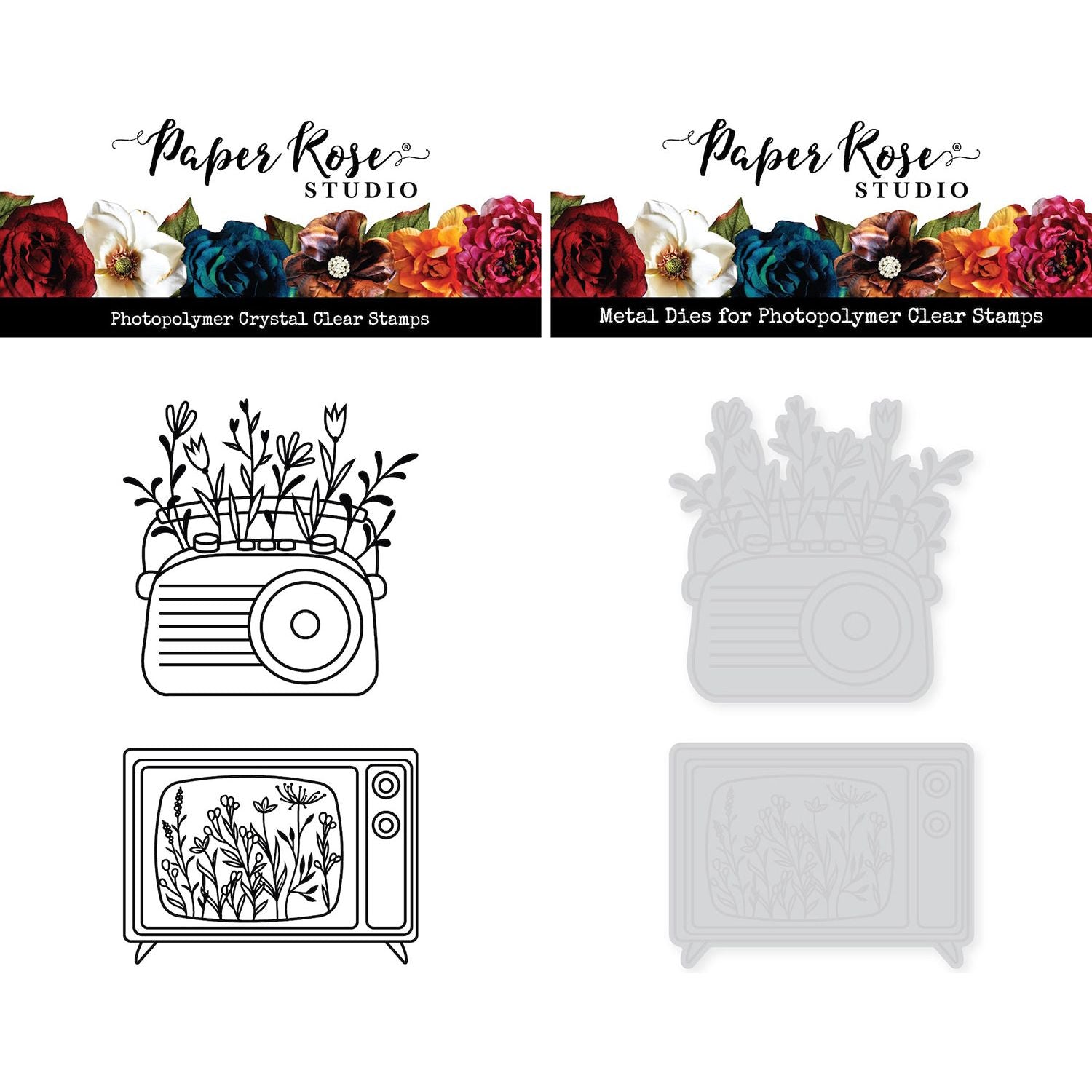 Paper Rose Vintage Floral TV and Radio Stamp and Die Bundle