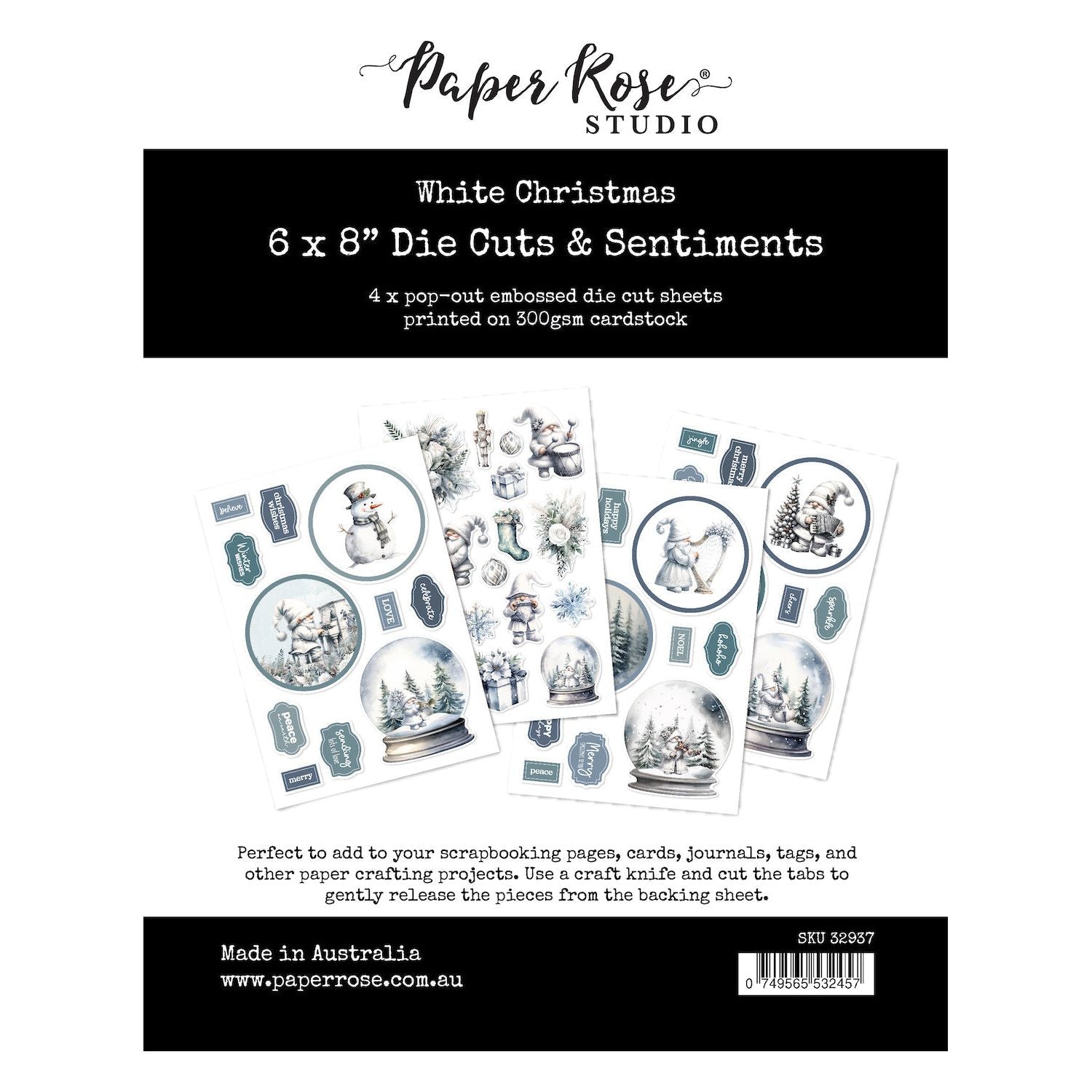 Paper Rose White Christmas Die Cuts and Sentiments Pack