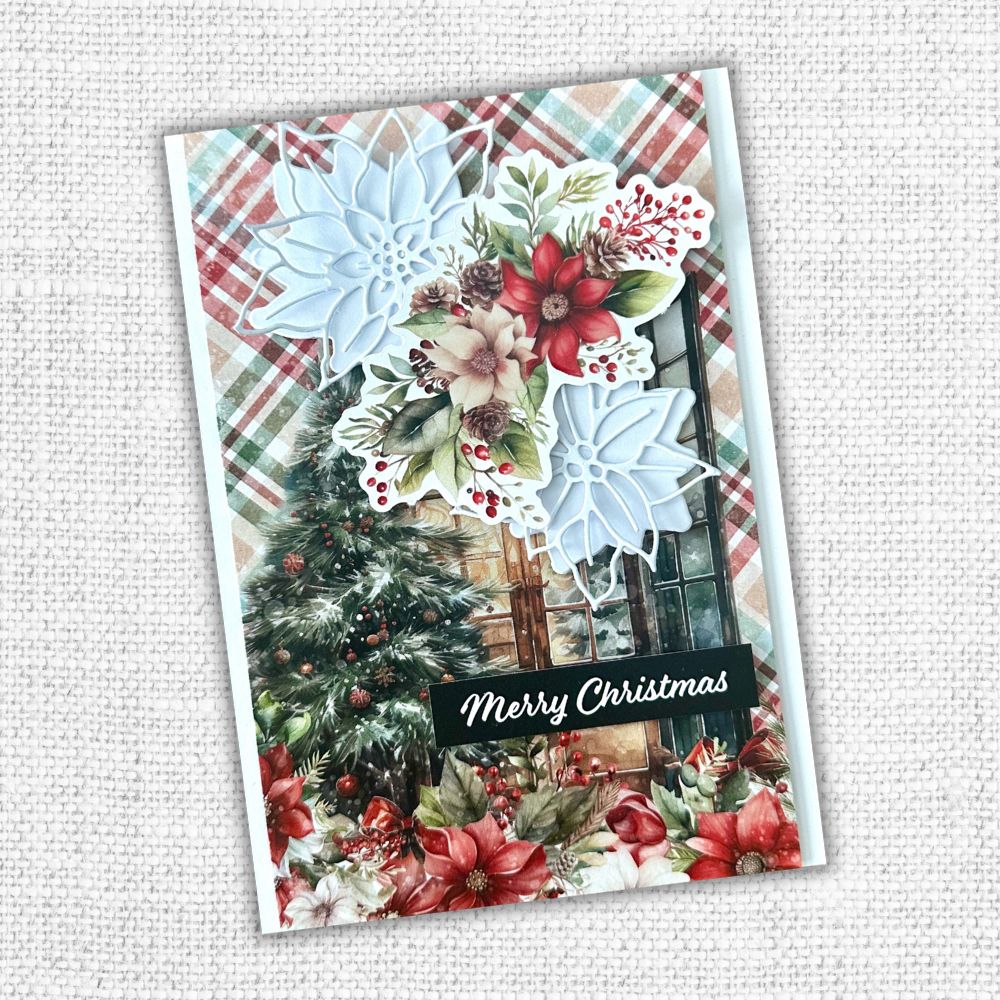 Paper Rose White Christmas Layering Poinsettia Set 2 Dies 32577 plaid