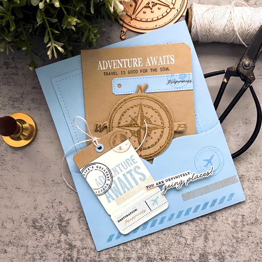 Papertrey Ink Adventure Away Compass Hot Foil Plate ptif-0027*