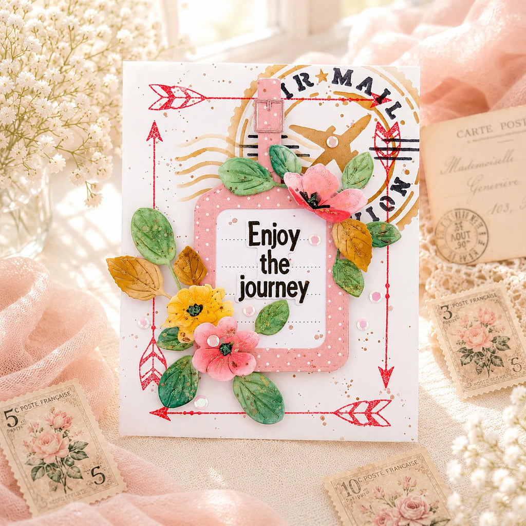 Papertrey Ink Air Mail Stencils - 0109 red arrows enjoy the journey card