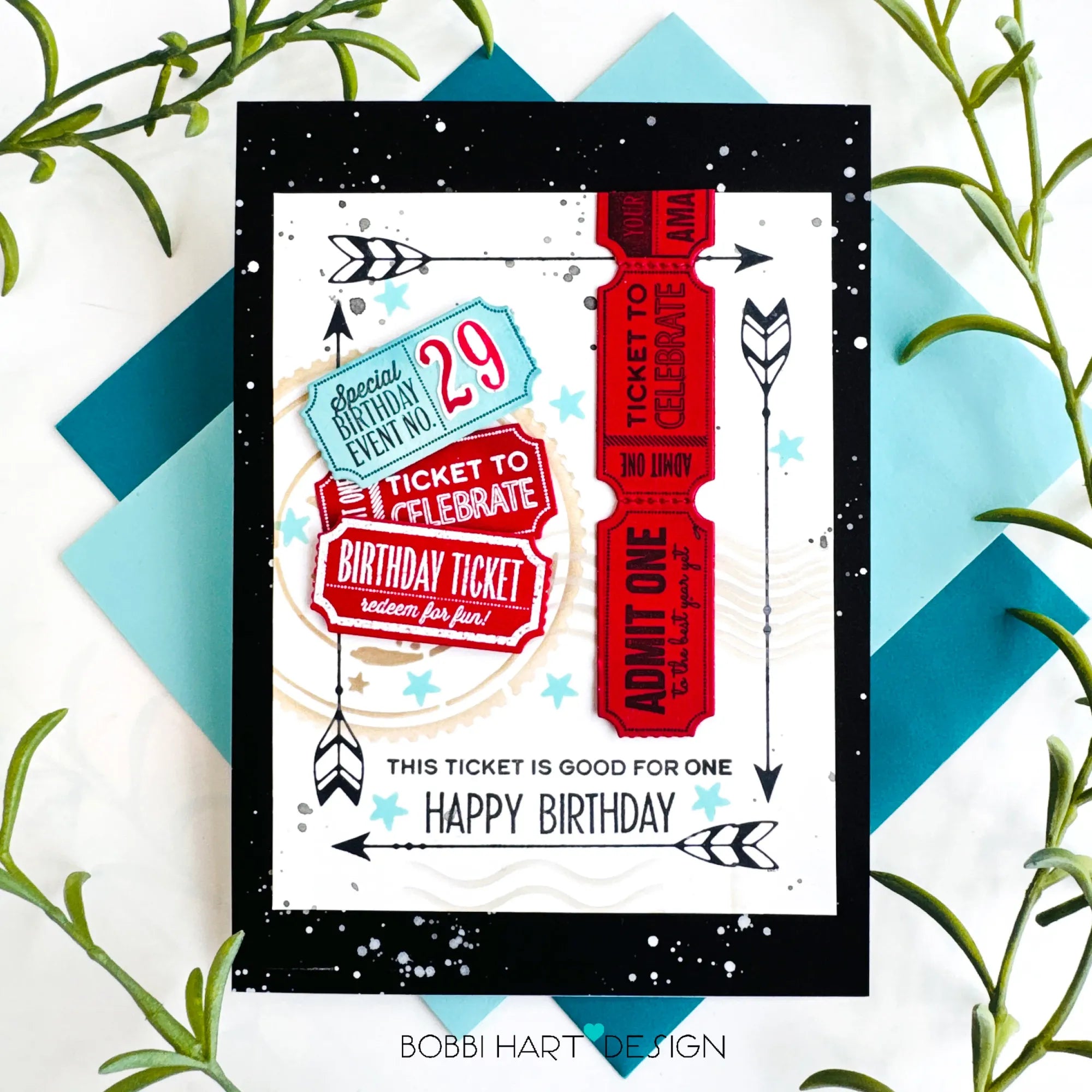 Papertrey Ink Air Mail Stencils - 0109 red ticket happy birthday card