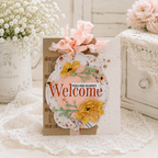 Papertrey Ink Amazing Grace Background Clear Stamp 1704 brown white peach bow yellow flowers greenery welcome card