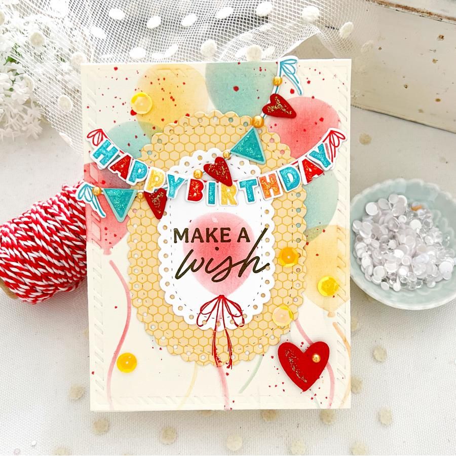 Papertrey Ink Balloon Party Stencils -0081 happy birthday