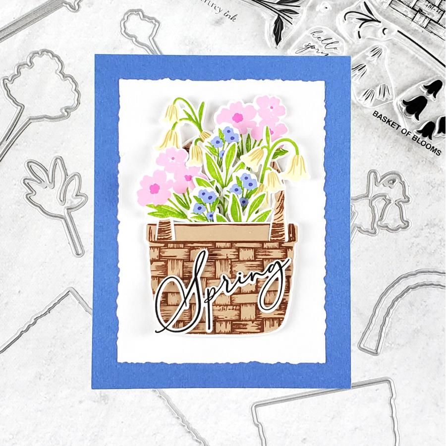 Papertrey Ink Basket of Blooms Clear Stamp and Die Set pink flowers
