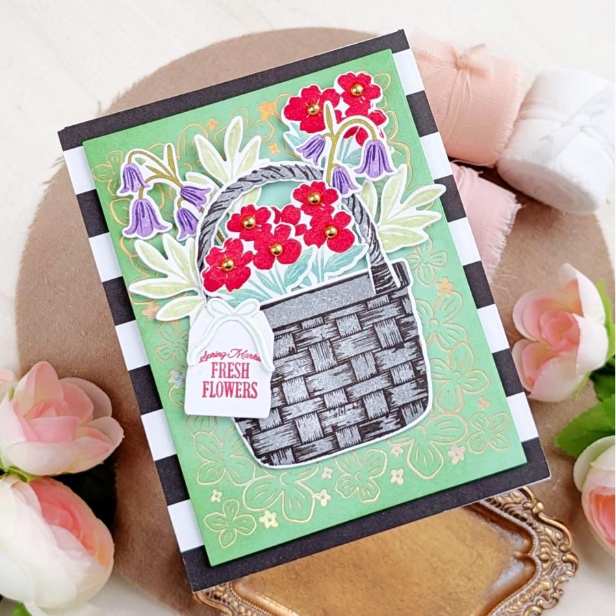 Papertrey Ink Basket of Blooms Dies pti-1066 gray basket