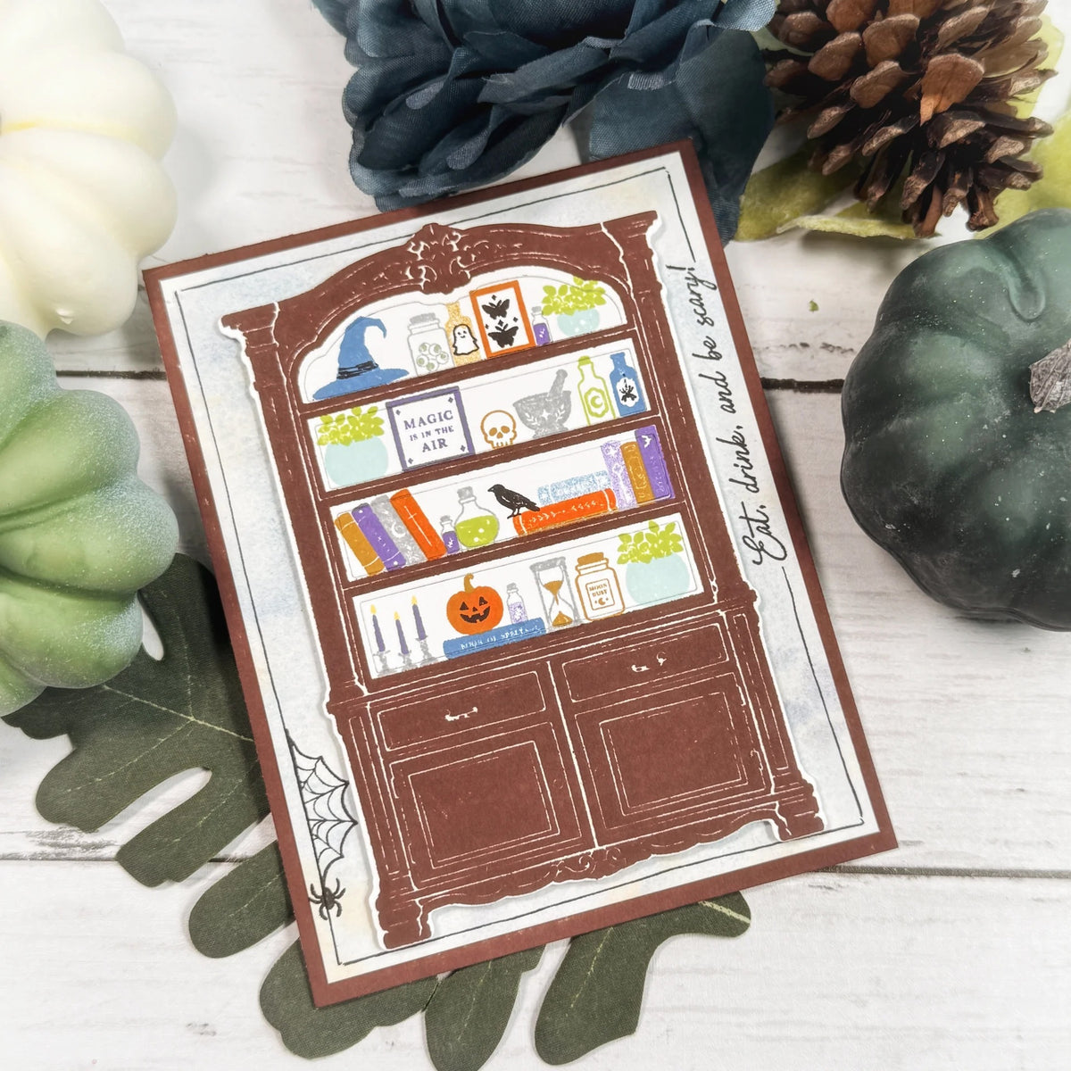 Papertrey Ink Bewitching Bookcase Dies pti-1131 apothecary cabinet card