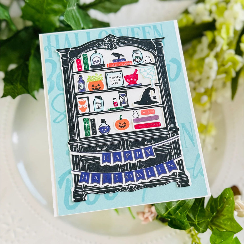 Papertrey Ink Bewitching Bookcase Dies pti-1131 happy halloween card