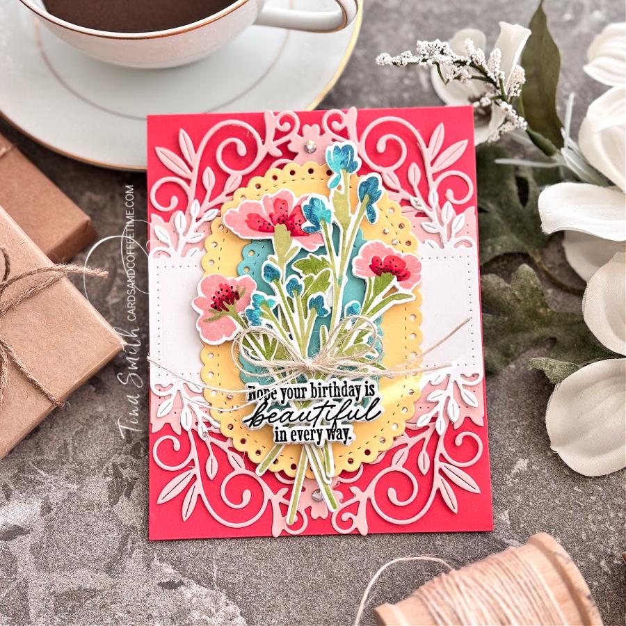 Papertrey Ink Blooming Beauties Clear Stamp and Die Set greenery