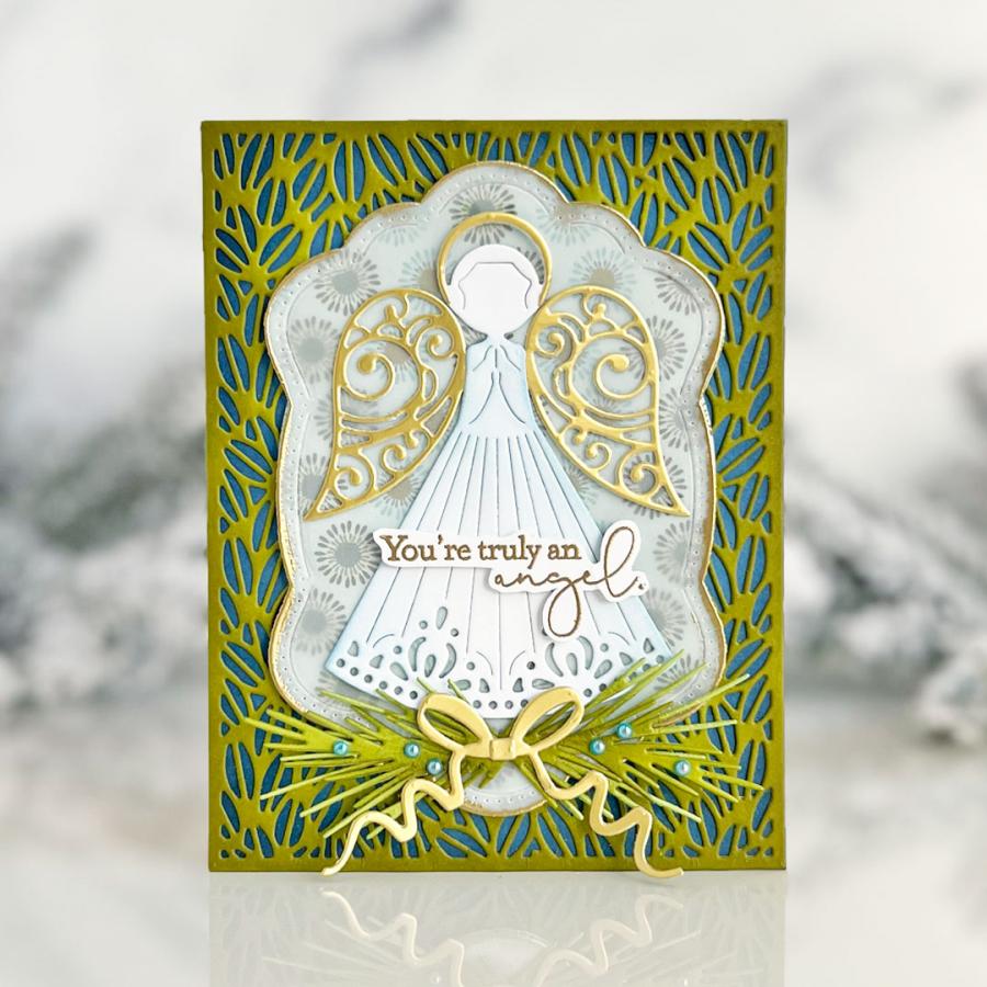 Papertrey Ink Border Bling Framed in Nature Die pti-0869 gold bow