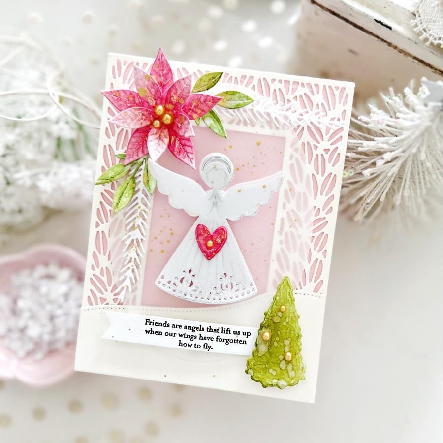 Papertrey Ink Border Bling Framed in Nature Die pti-0869 poinsettia