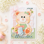 Papertrey Ink Build-A-Bear Dies pti-1099 bear orange peach green music flowers bows baby bottle hearts card