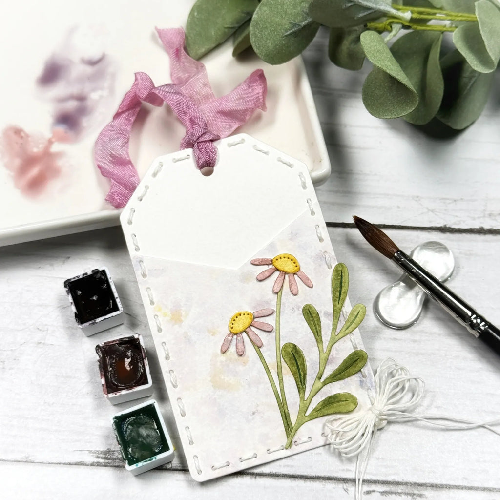 Papertrey Ink Build-A-Flower Garden Dies pti-1124 stitched white tag 