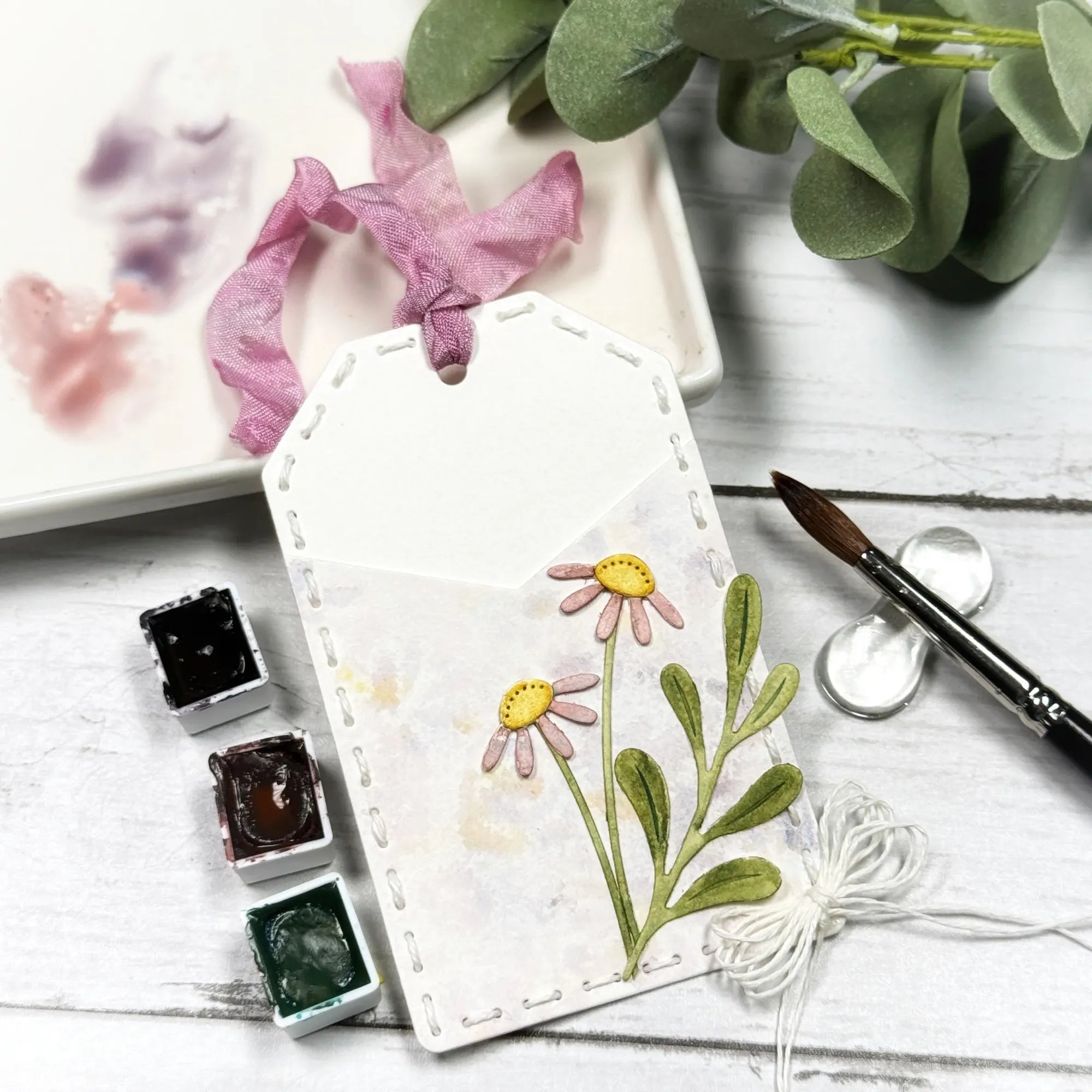 Papertrey Ink Build-A-Flower Garden Dies pti-1124 stitched white tag 