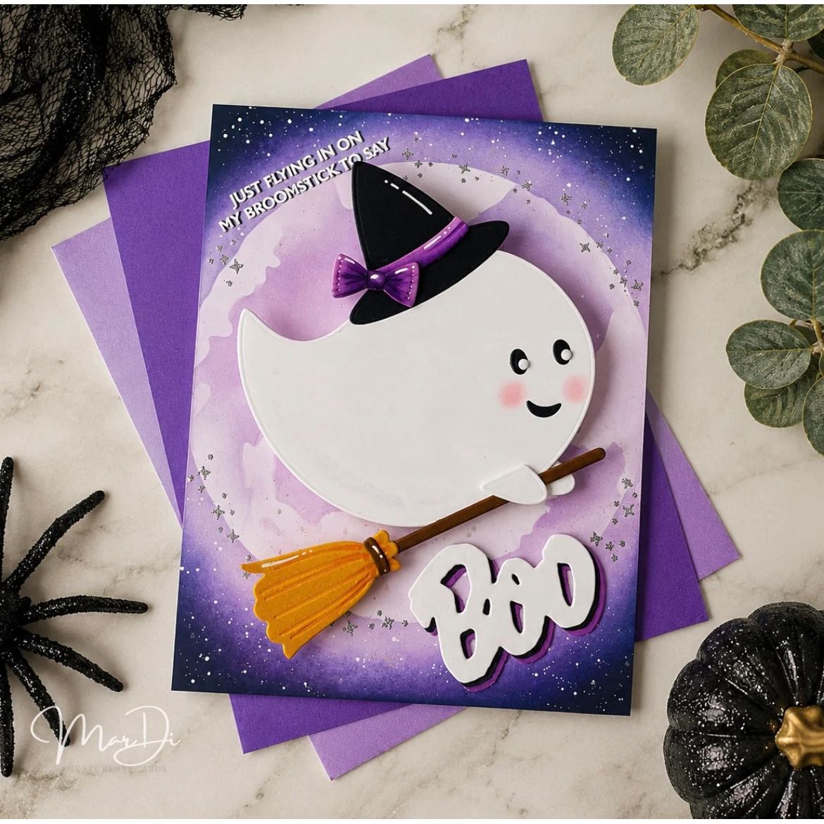 Papertrey Ink Build-A-Ghost Dies pti-1136 full moon purple card