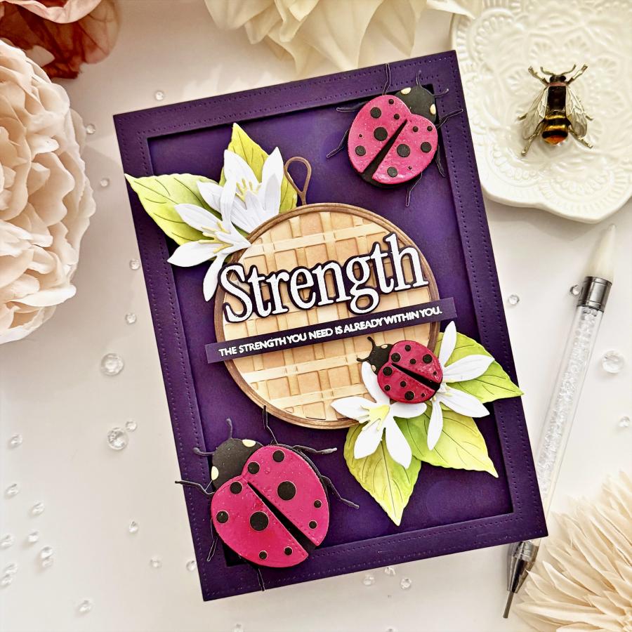 Papertrey Ink Build-A-Ladybug Dies pti-1086 purple background