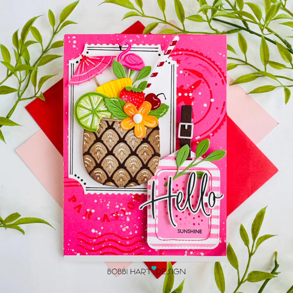 Papertrey Ink Build-A-Luggage Tag Die and Stencil Set pink hello sunshine card