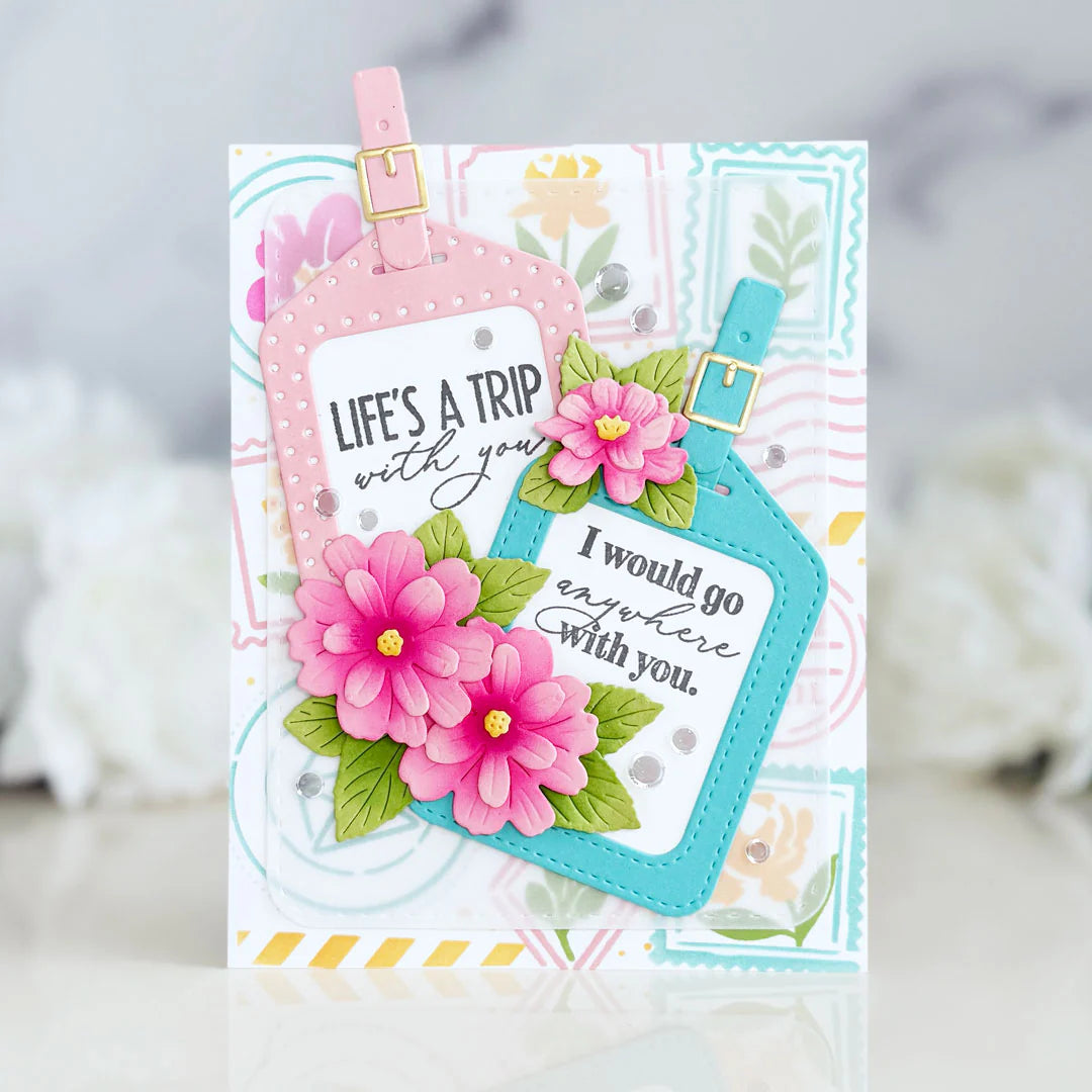 Papertrey Ink Build-A-Luggage Tag Dies pti-1114 pink flowers card