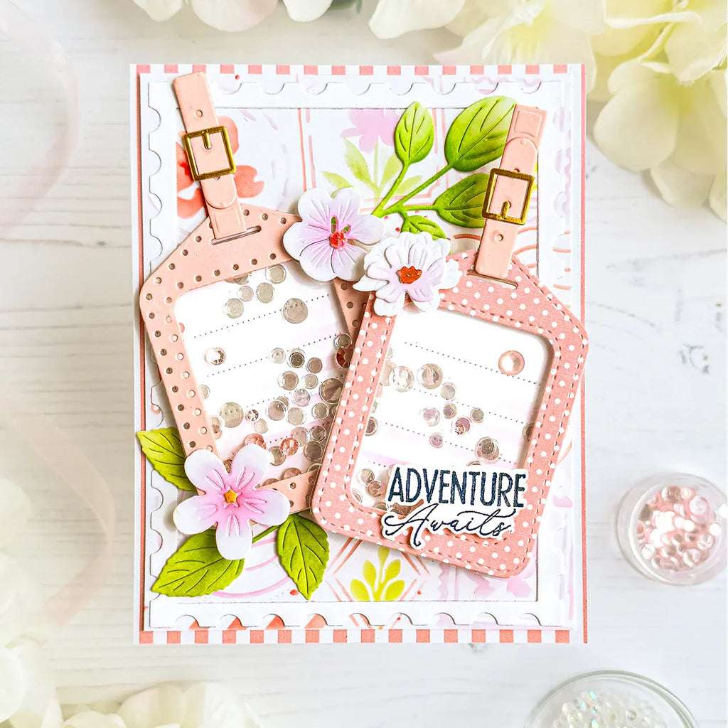 Papertrey Ink Build-A-Luggage Tag Stencils - 0110 adventure awaits shaker card