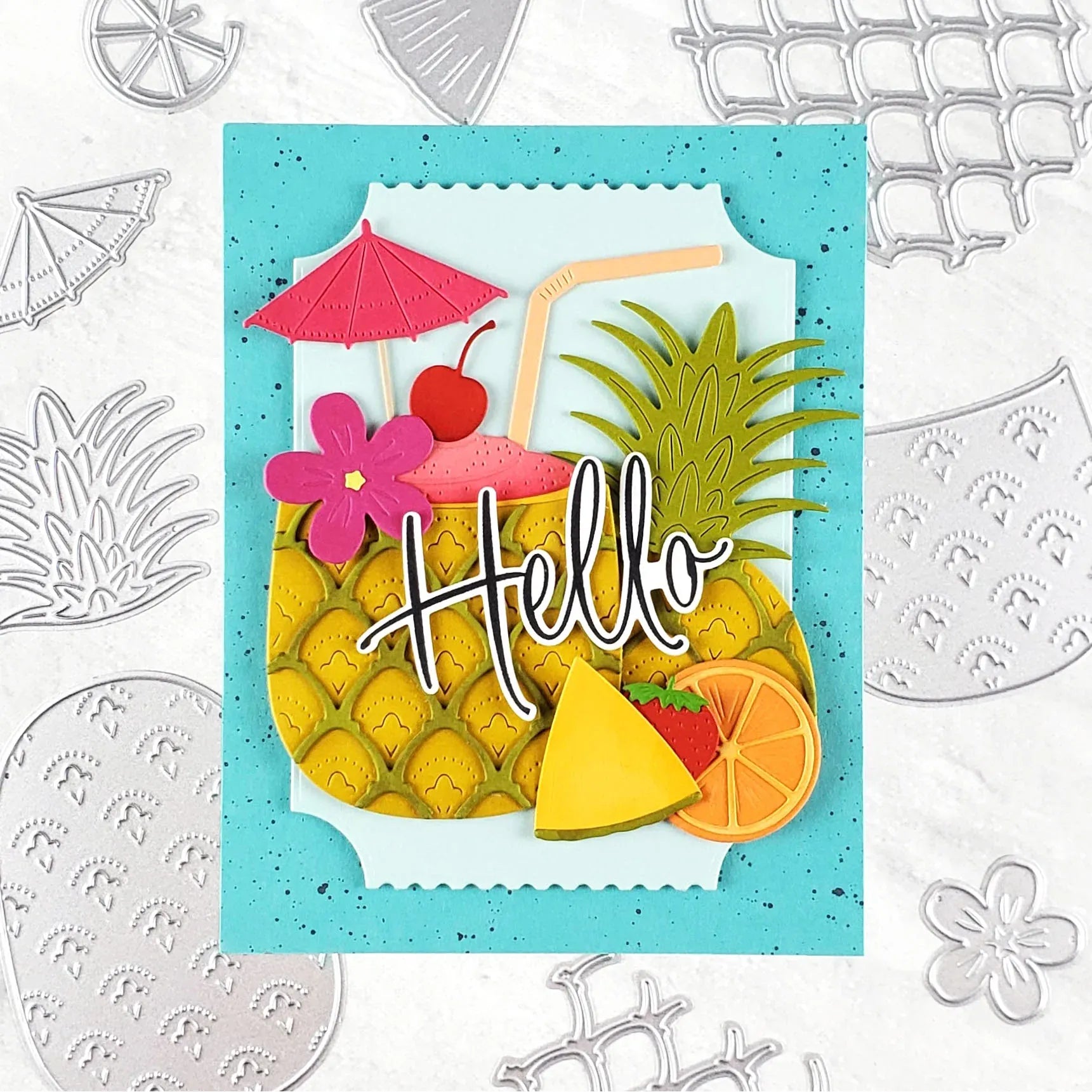 Papertrey Ink Build-A-Pineapple Dies pti-1115 tropical fruit hello card